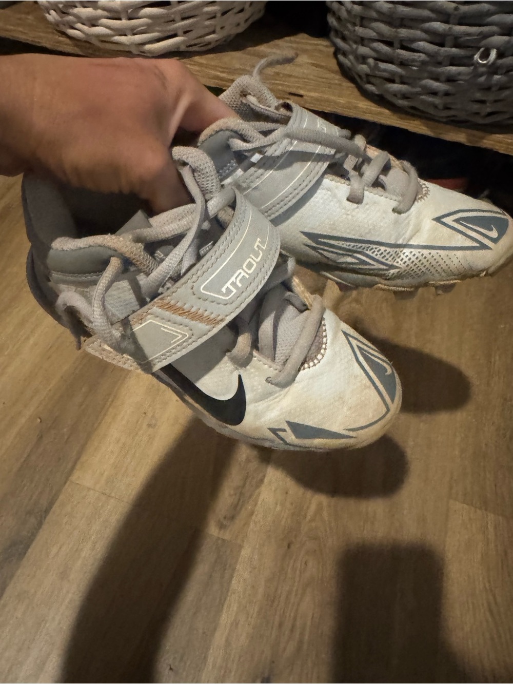 Nike Kids Gray and Black Rubber Cleats with Tie-and-Velcro Strap